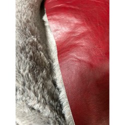Lammy Coat-  Grey Faux Fur - Red Leather 