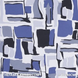 Cotton Satin Fabric - Blocks Blue Ecru Grey