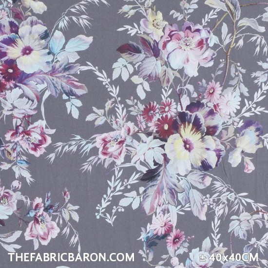 Cotton Satin Fabric - Flowers White Multicolor