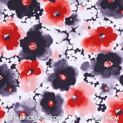 Cotton Satin Fabric - Simple Flower Red