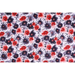 Tissu Satin de coton - Fleur simple rouge