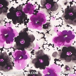 Cotton Satin Fabric - Simple Flower Purple