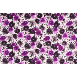 Cotton Satin Fabric - Simple Flower Purple