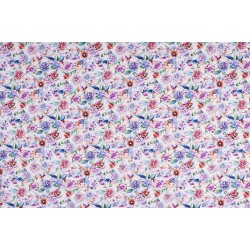Cotton Satin Fabric - Drawn Flower Beige
