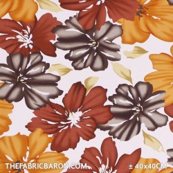 Cotton Satin Fabric - Big Flower Brown
