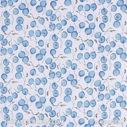 Cotton Satin Fabric - Cherries Blue