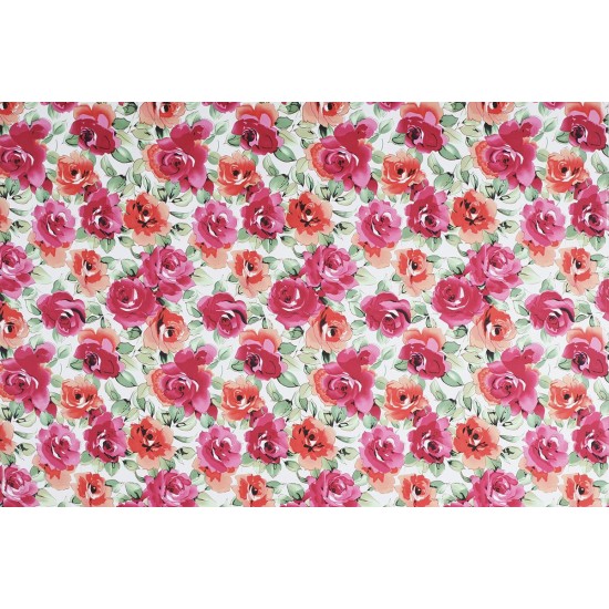 Cotton Satin Fabric - Beautiful Flower Red