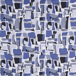 Cotton Satin Fabric - Blocks Blue Ecru Grey