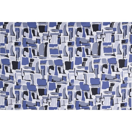 Cotton Satin Fabric - Blocks Blue Ecru Grey