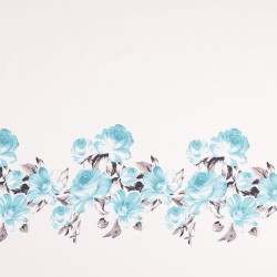 Cotton Satin Fabric - Flower Blue Edge