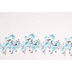 Cotton Satin Fabric - Flower Blue Edge
