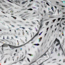 Hologram Fabric White Silver Raindrops