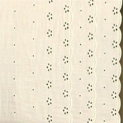 Embroidery Swiss Three Border Flowers Dots Off-White