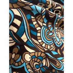 Printed Velvet Fabric - Aqua Camel Beige