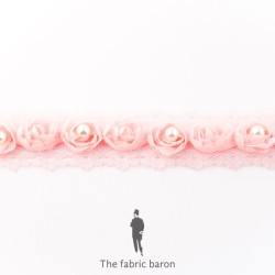 Lace Ribbon Rose and Pearl 30mm - Pink