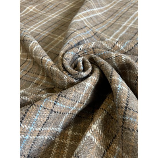 Checkered Fabric Wool - Brown/Beige/White/Blue