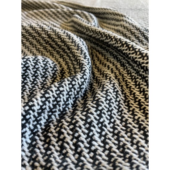 Tissu Tweed Diagonal - Noir/Blanc